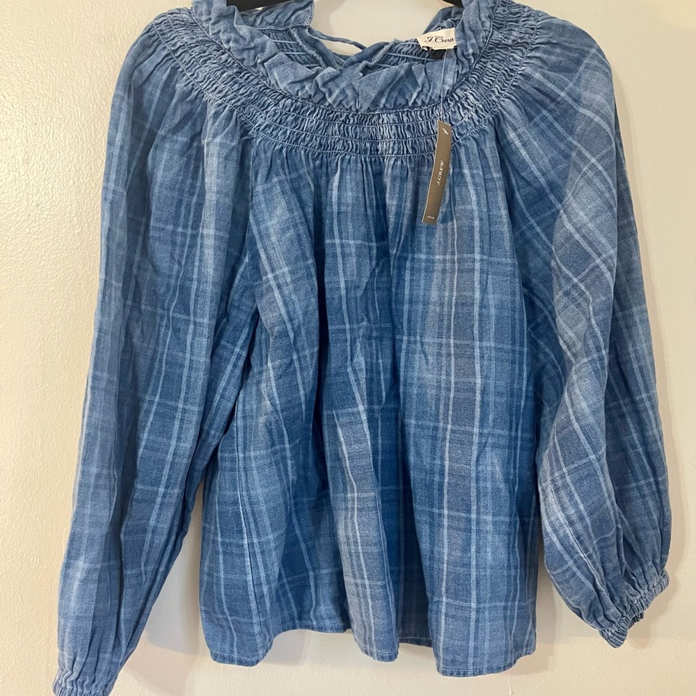 J crew blue plaid top